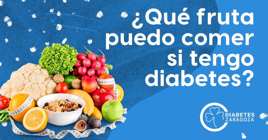 diferentes frutas y una etiqueta de diabetes