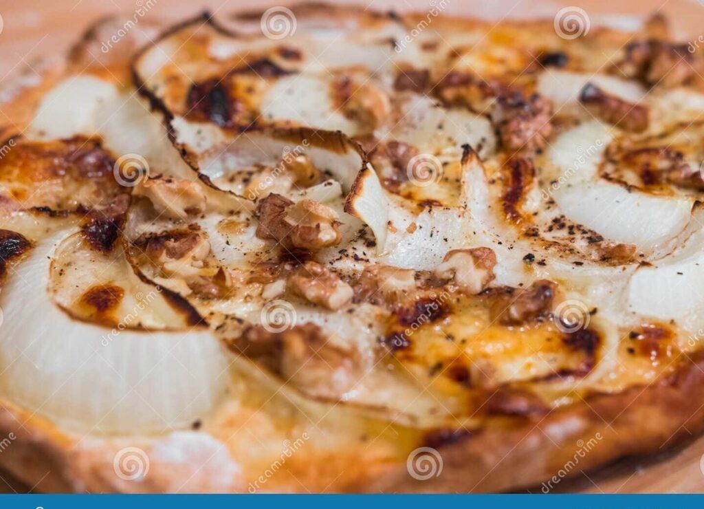 pizza deliciosa con queso de cabra y miel