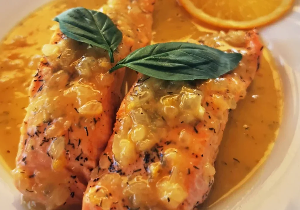 salmon al horno con naranja y miel