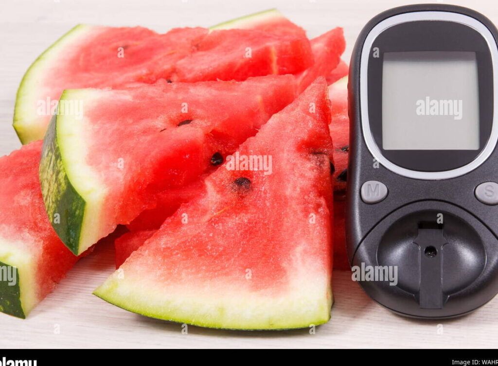 sandia y medidor de glucosa