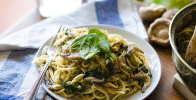 setas shiitake y pasta